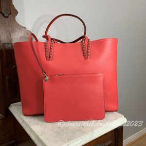 Louboutin Cabata Large Begonia Pink Leather Studded Tote EUC